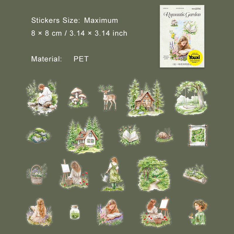 20 Pcs Garden Girl PET Stickers FYCHYDLM