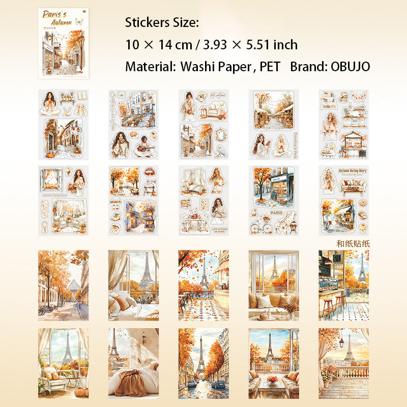 20 Sheets Autumn Paris Stickers Book BLDQT