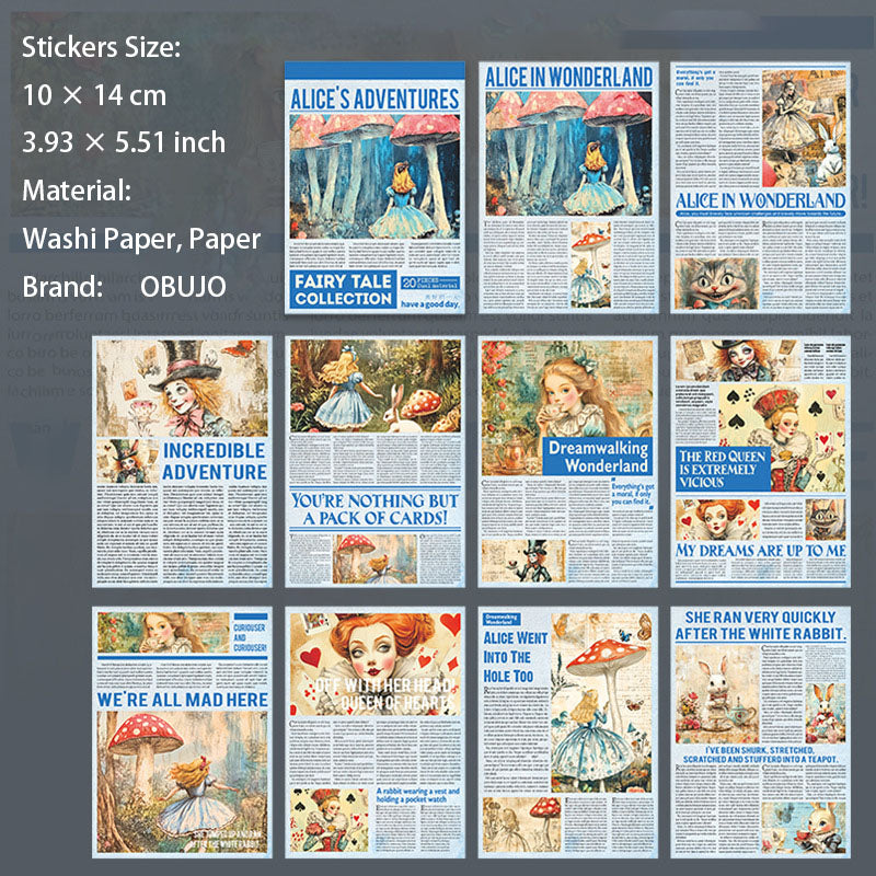 20 Pcs Fairy Tale Journal Paper and Washi Stickers THJXL