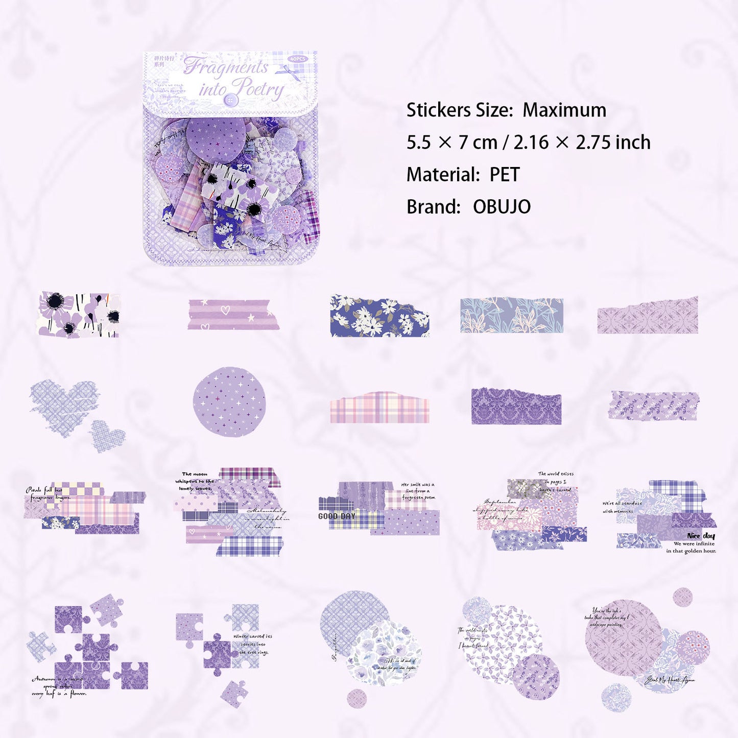 40 Pcs Grid Collage PET Stickers SPSX