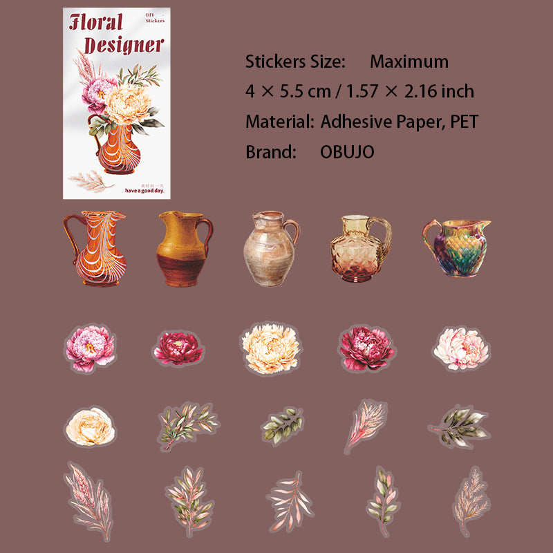20 Pcs Flower Vase PET Stickers ZYHYS