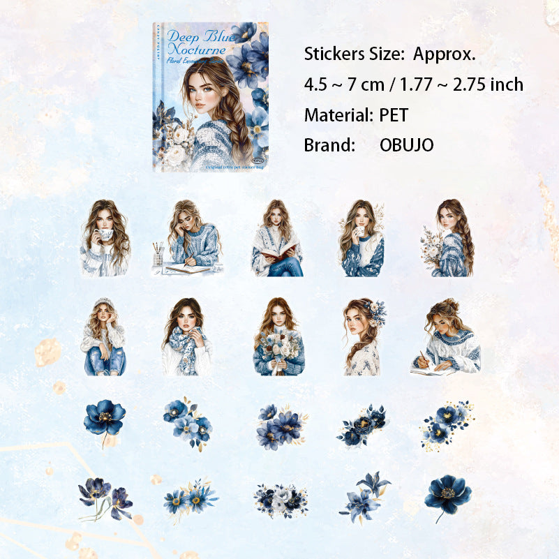 40 Pcs Cozy Girl and Flower PET Stickers FHXH