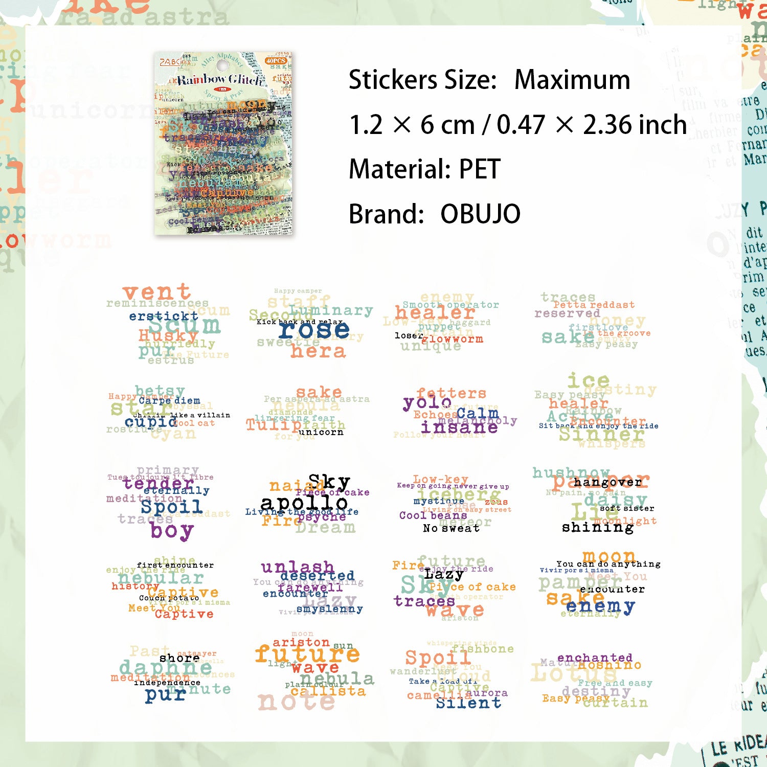 40 Pcs Quote Words PET Stickers ZJXY