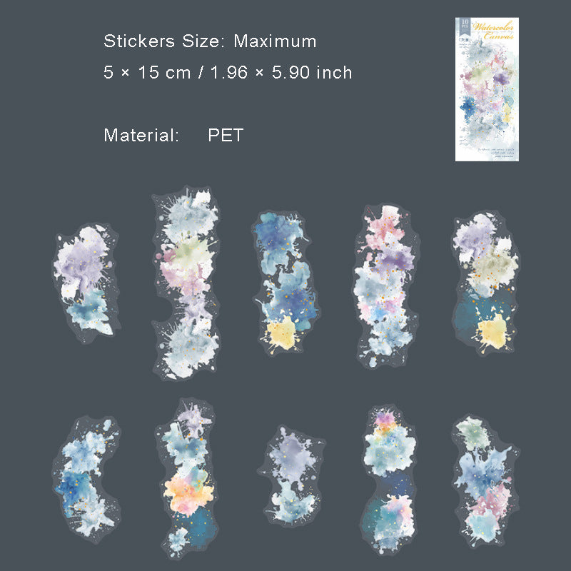 10 Pcs Watercolor PET Stickers SCHB