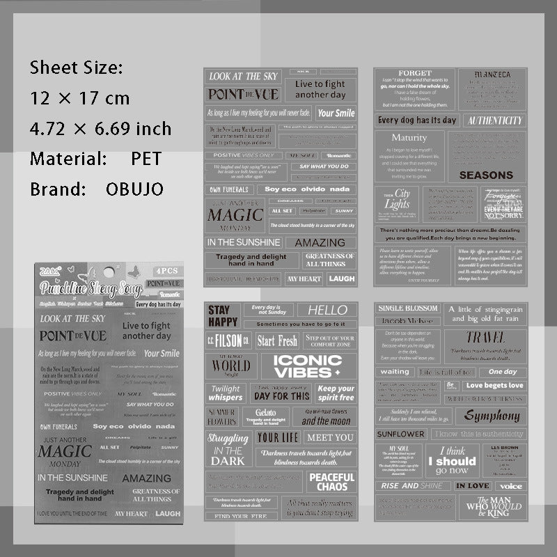 4 Sheets Vintage Quote Stickers YWXY