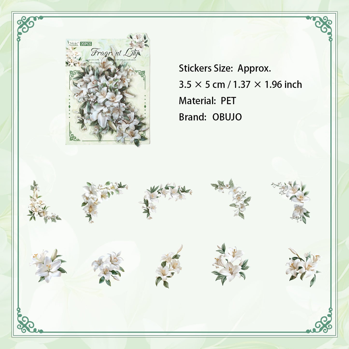 20 Pcs Vintage Flowers PET Stickers TYLB