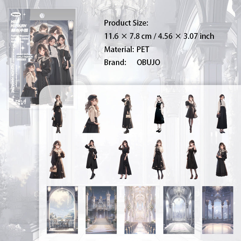 34 Pcs Urban Girl Stickers and Journal Paper Kit SSZZ