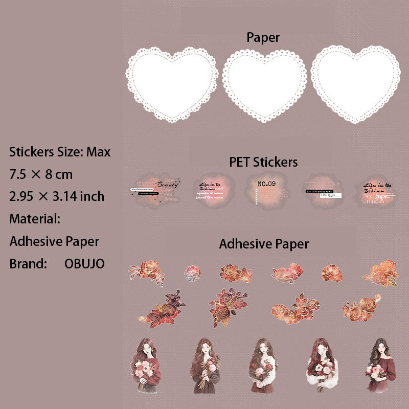 43 Pcs Flower Girl Journal Stickers and Paper Kit FHDX