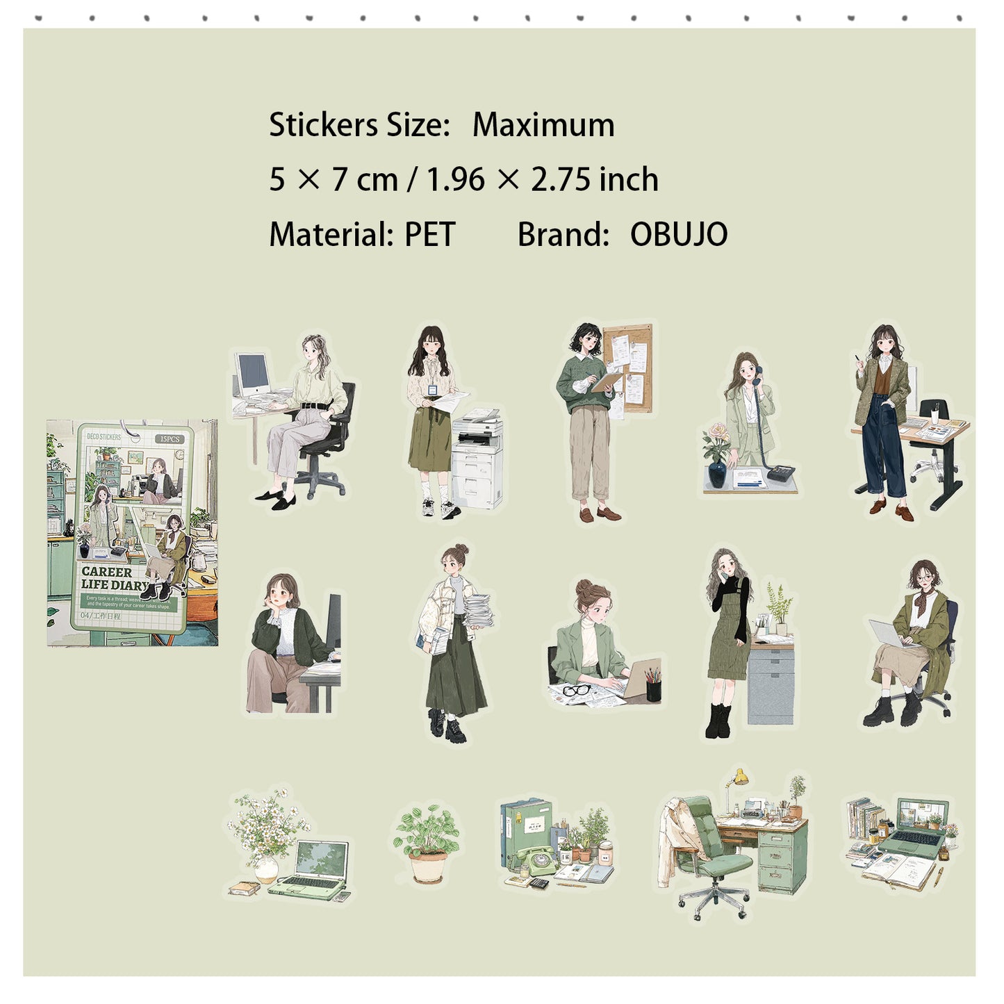 15 Pcs Daily Girl PET Stickers ZCXX