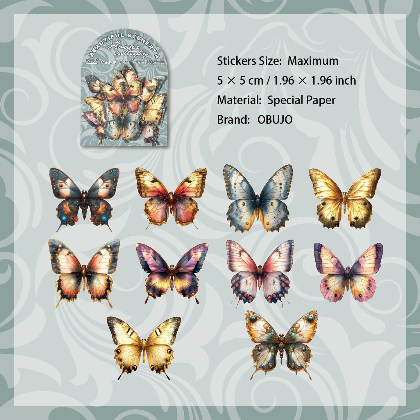 10 Pcs Vintage Flower Stickers JXRH