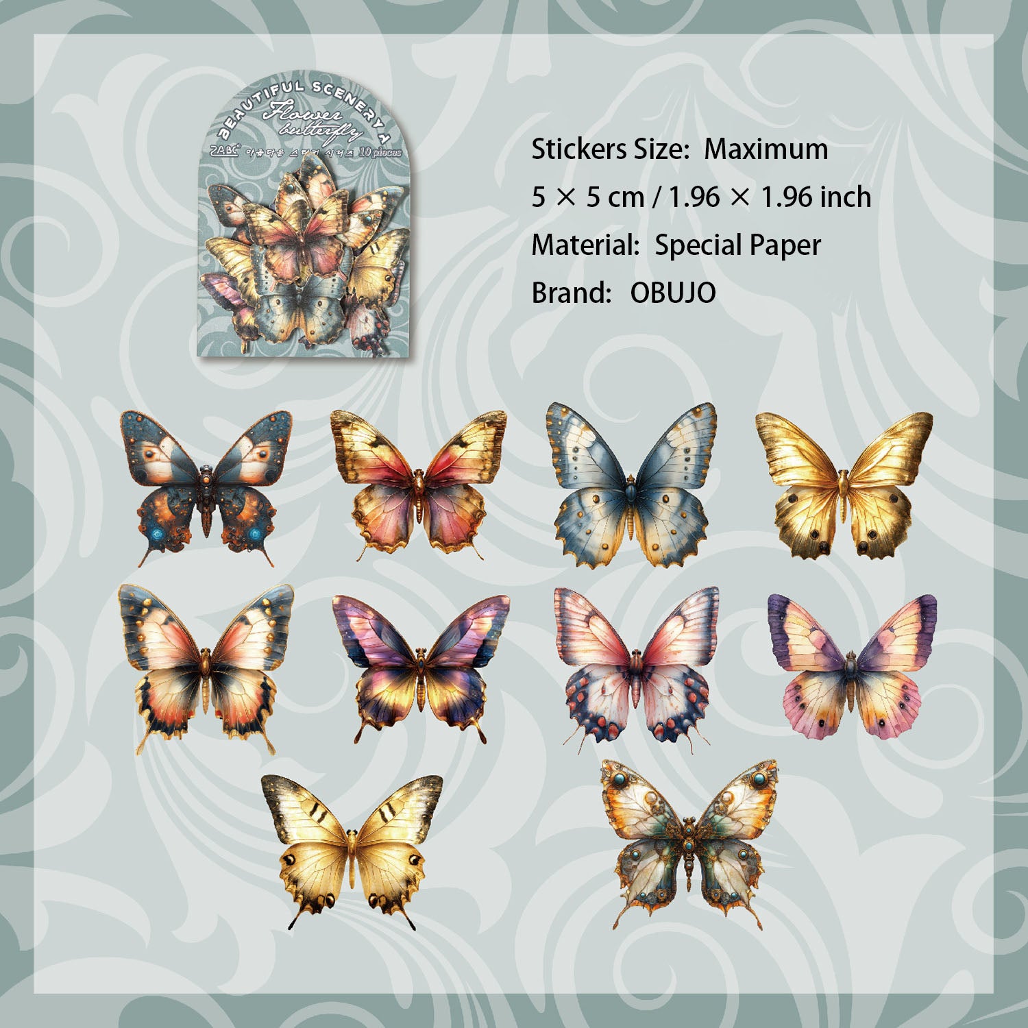 10 Pcs Vintage Flower Stickers JXRH