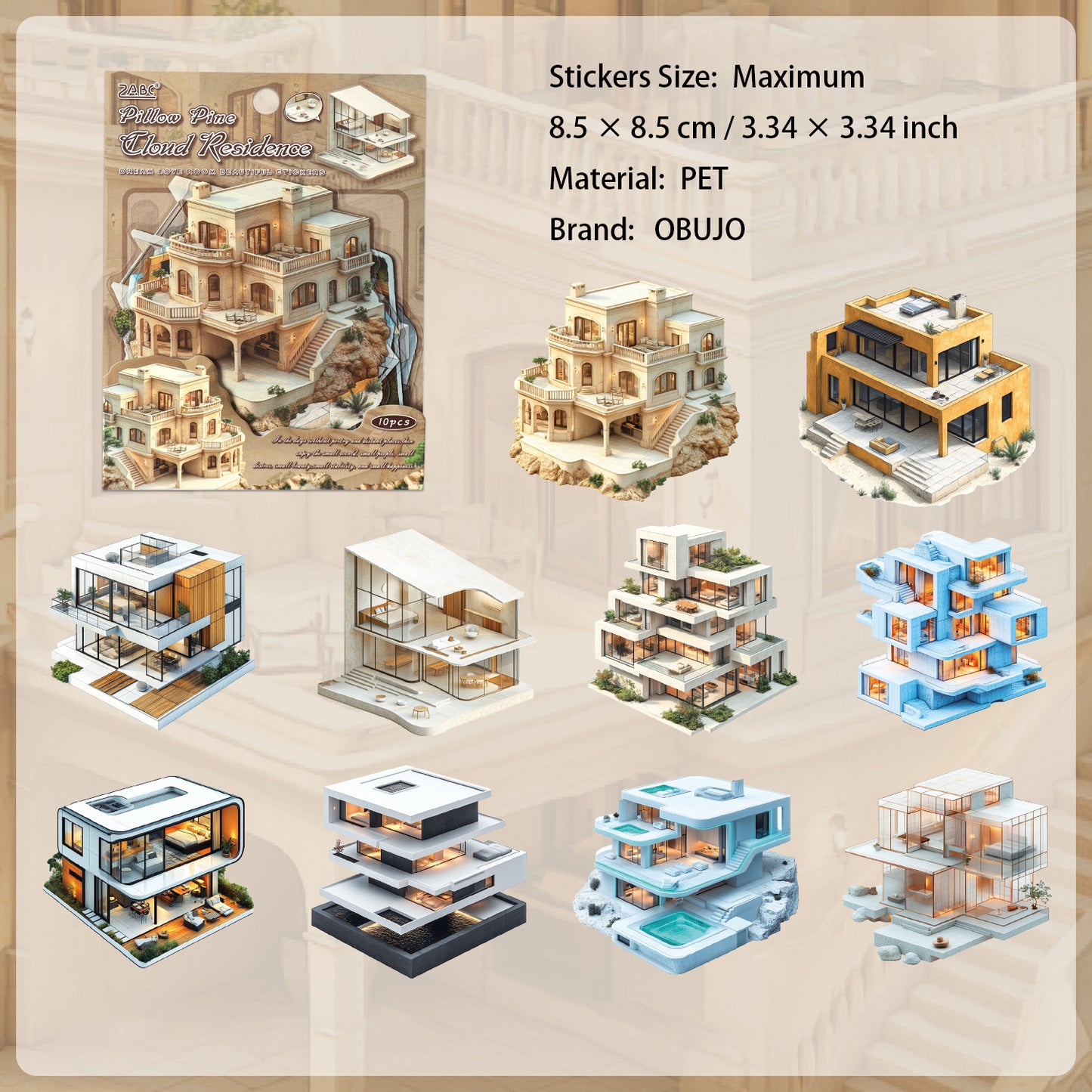10 Pcs Fantasy House Stickers MZQF
