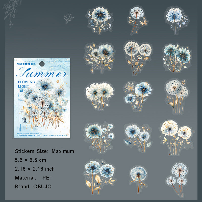 15 Pcs Watercolor Flower PET Stickers FHWY