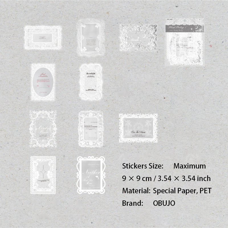 10 Pcs Lace Edged Journal Stickers LSHX