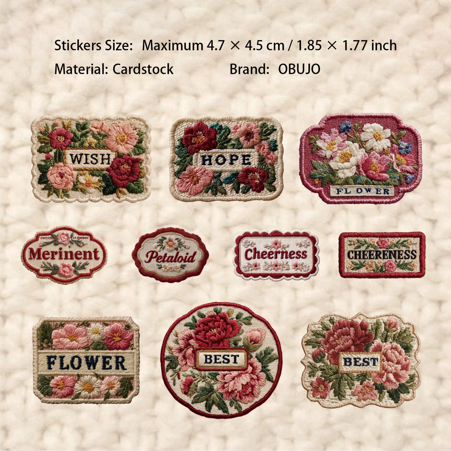 20 Pcs Embroidered Label Themed Cardstock Stickers BDXL