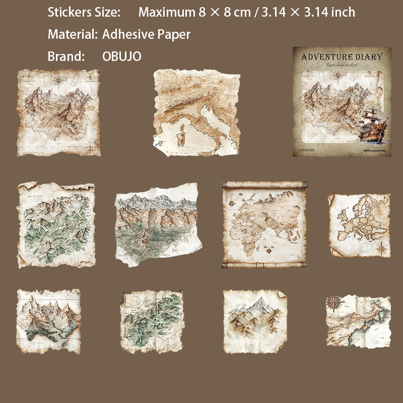 10 Pcs Vintage Map Journal Stickers TXRJ