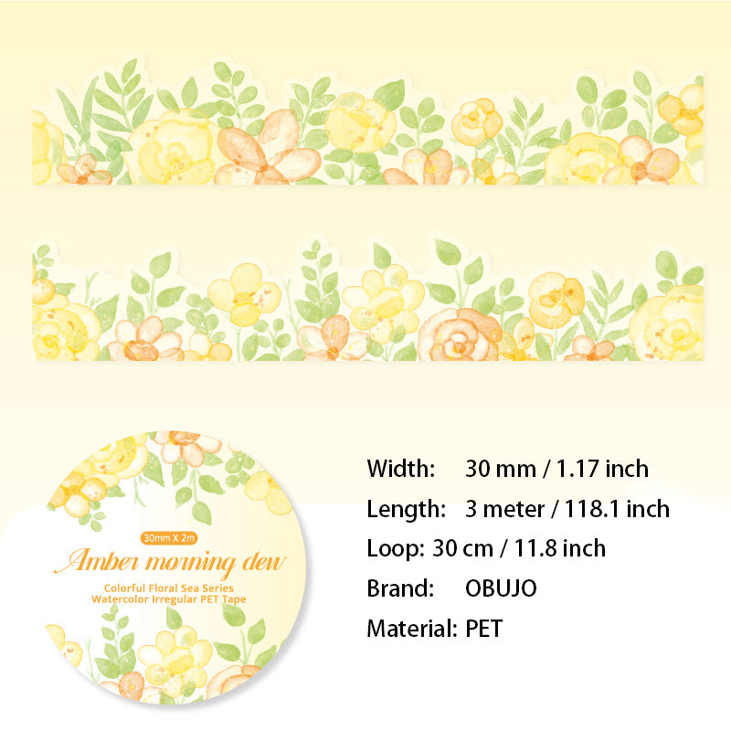 1 Roll Watercolor Flower PET Stickers BLHH