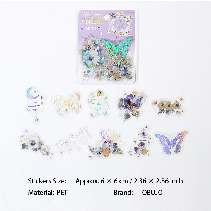 20 Pcs Holographic Flower and Butterfly PET Stickers HLRM