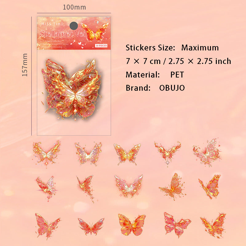 30 Pcs Shell Light Butterfly PET Stickers XMDL