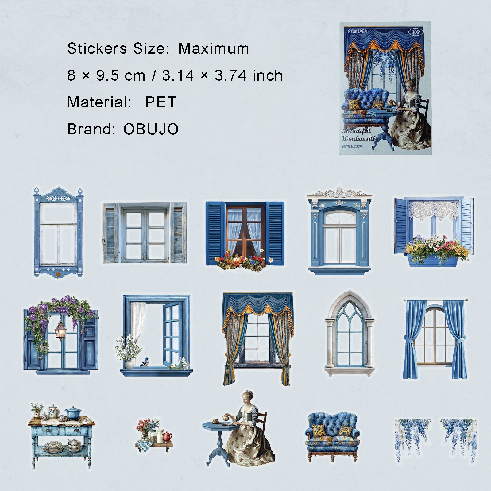 30 Pcs Vintage Window PET Stickers CJLY