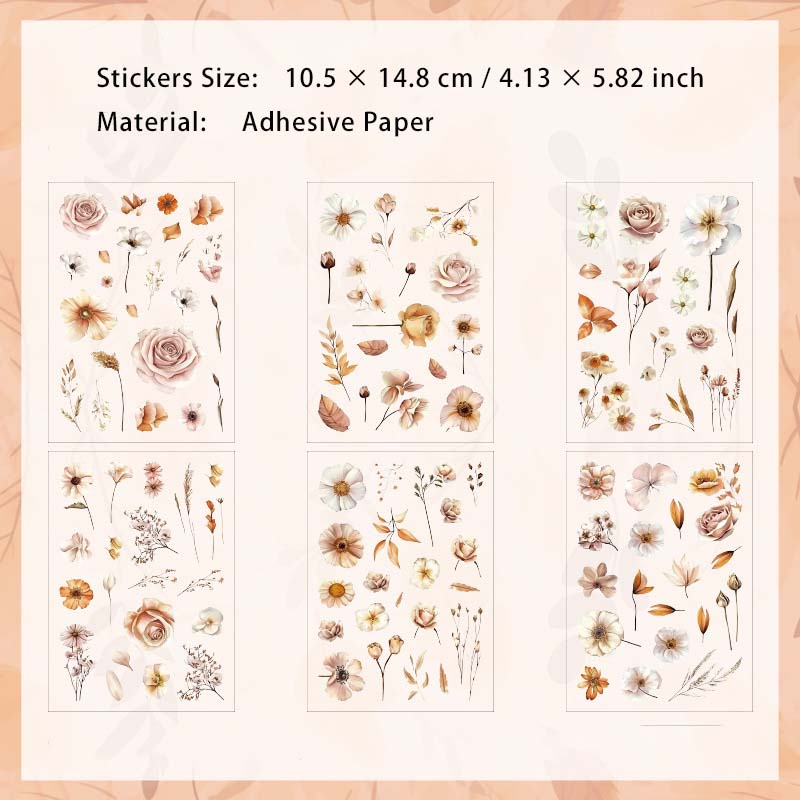 6 Sheets Botanical Plant Flower Stickers CHGY