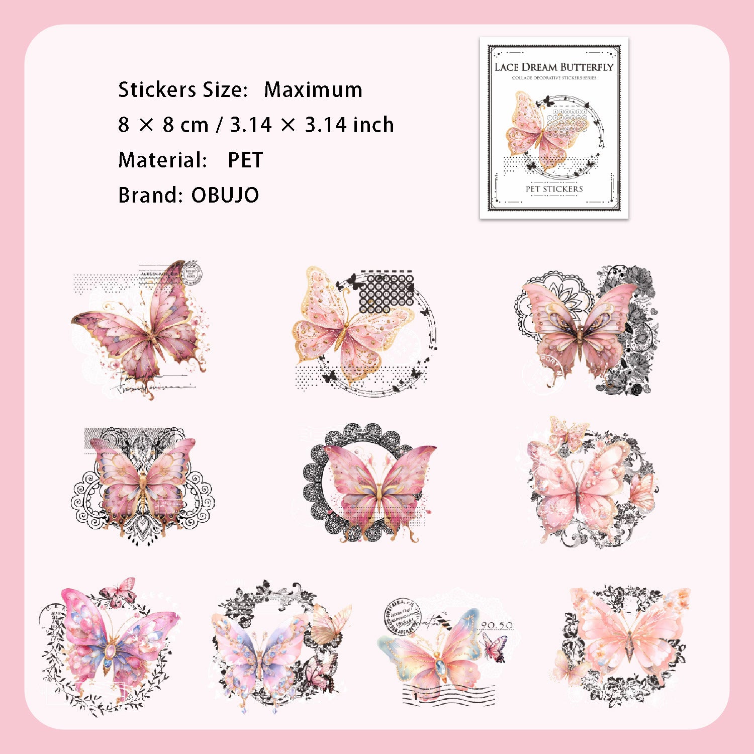 20 Pcs Lace Butterfly PET Stickers LSMD