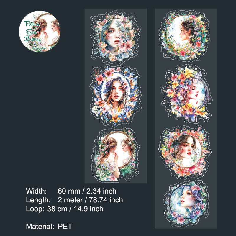 1 Roll Sea of Flowers PET Stickers Tape HHYL