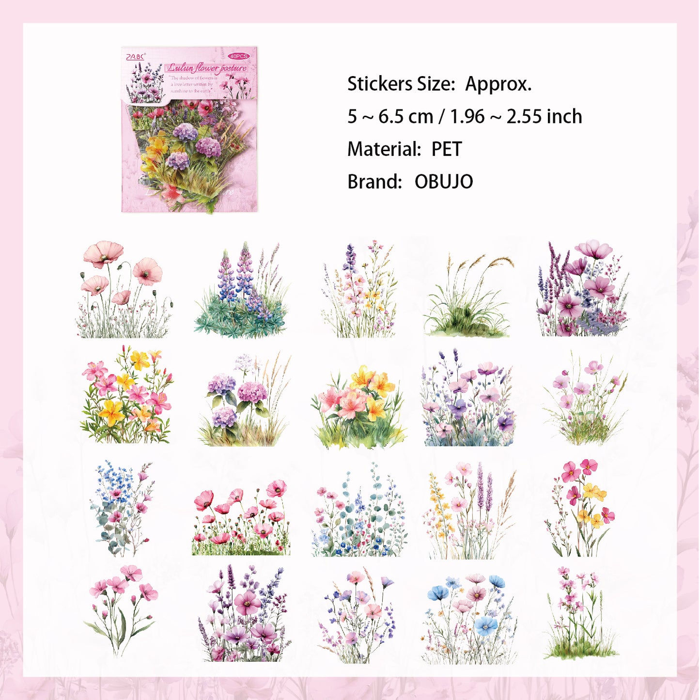 40 Pcs Wildflower PET Stickers SHHY