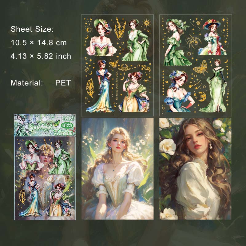 4 Sheets Vintage Lady Stickers FHJY