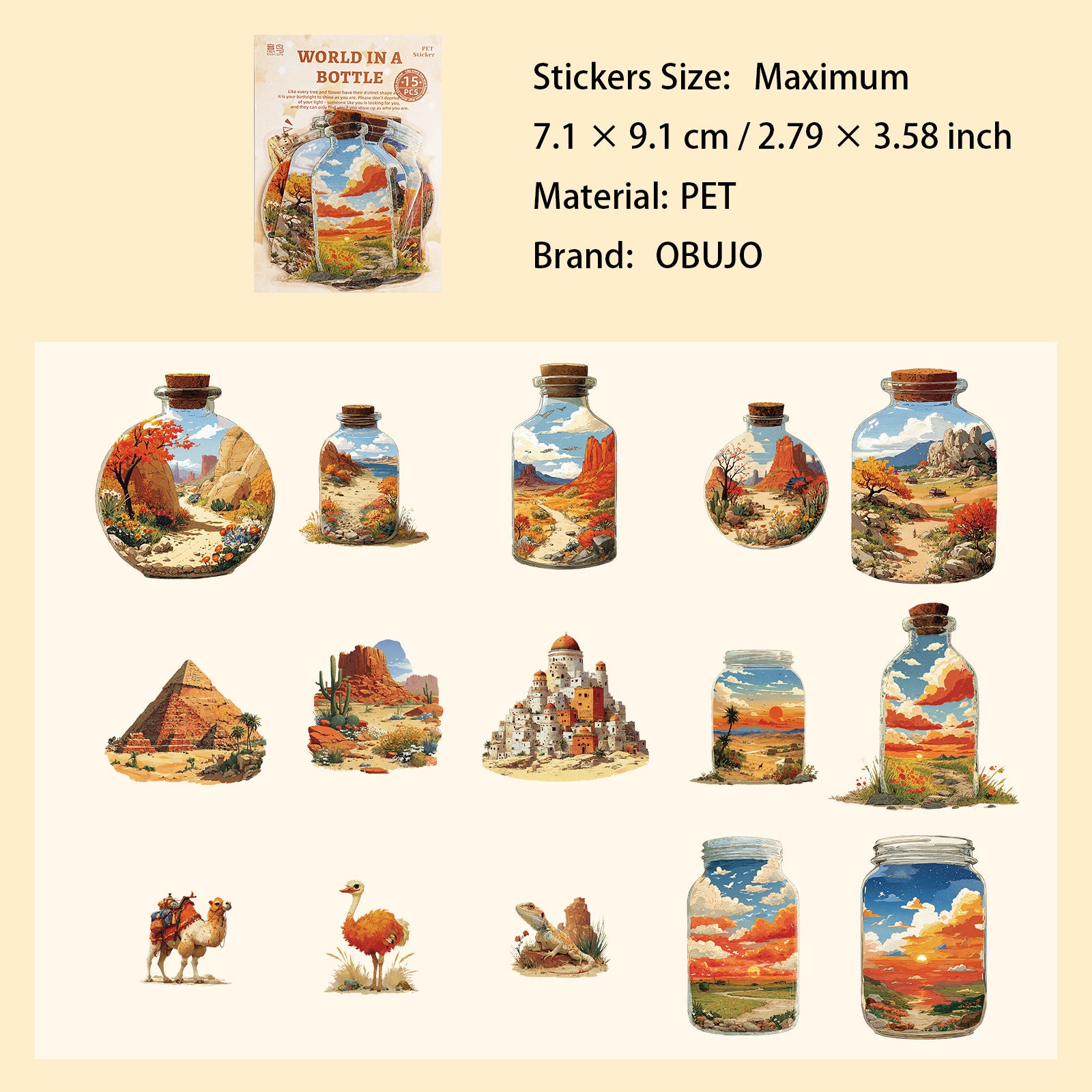 15 Pcs Season in Bottle PET Stickers PZSJ