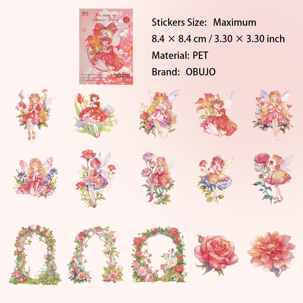 15 Pcs Flower Fairy PET Stickers HXZZG