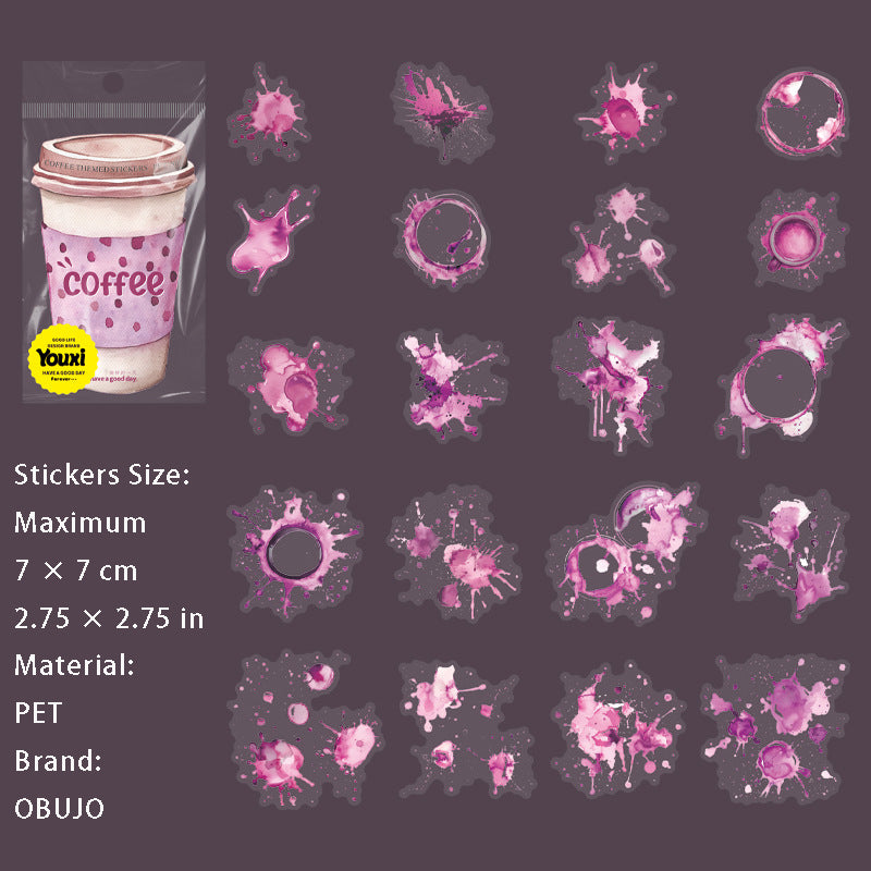 20 Pcs Coffee Stain PET Stickers KFDYS