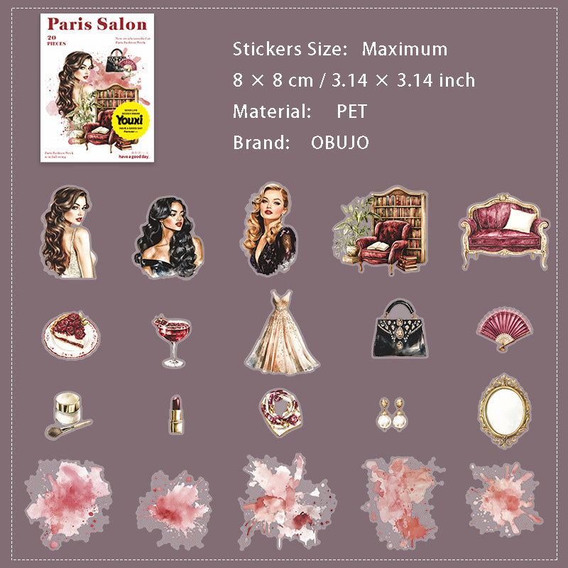 20 Pcs Pari Girl PET Stickers BLSL