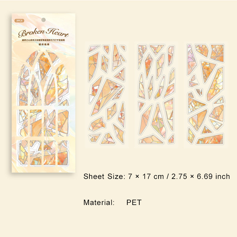 3 Sheets Broken Glass Theme PET Stickers PSZX