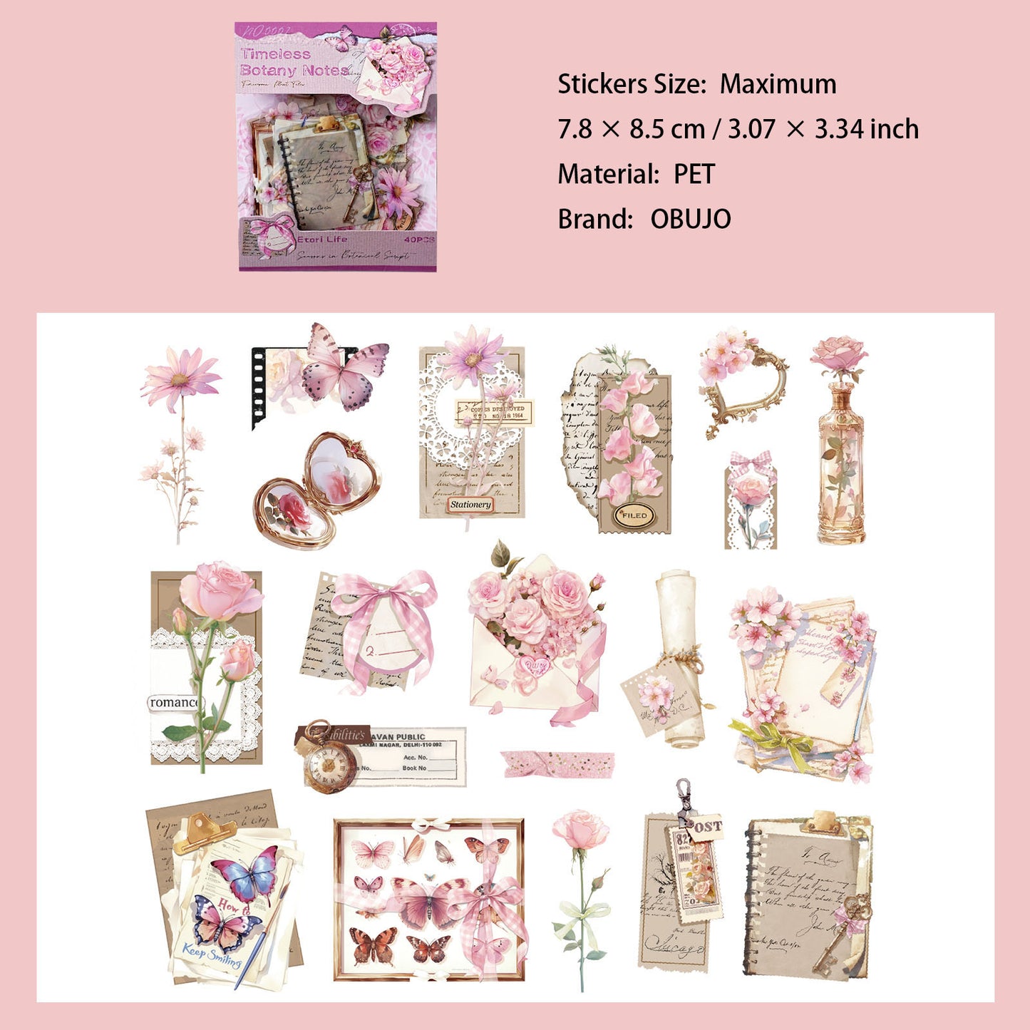 40 Pcs Leaf Flower Collage PET Stickers SGPZ