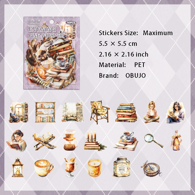 40 Pcs Reading Bookish PET Stickers MDBL