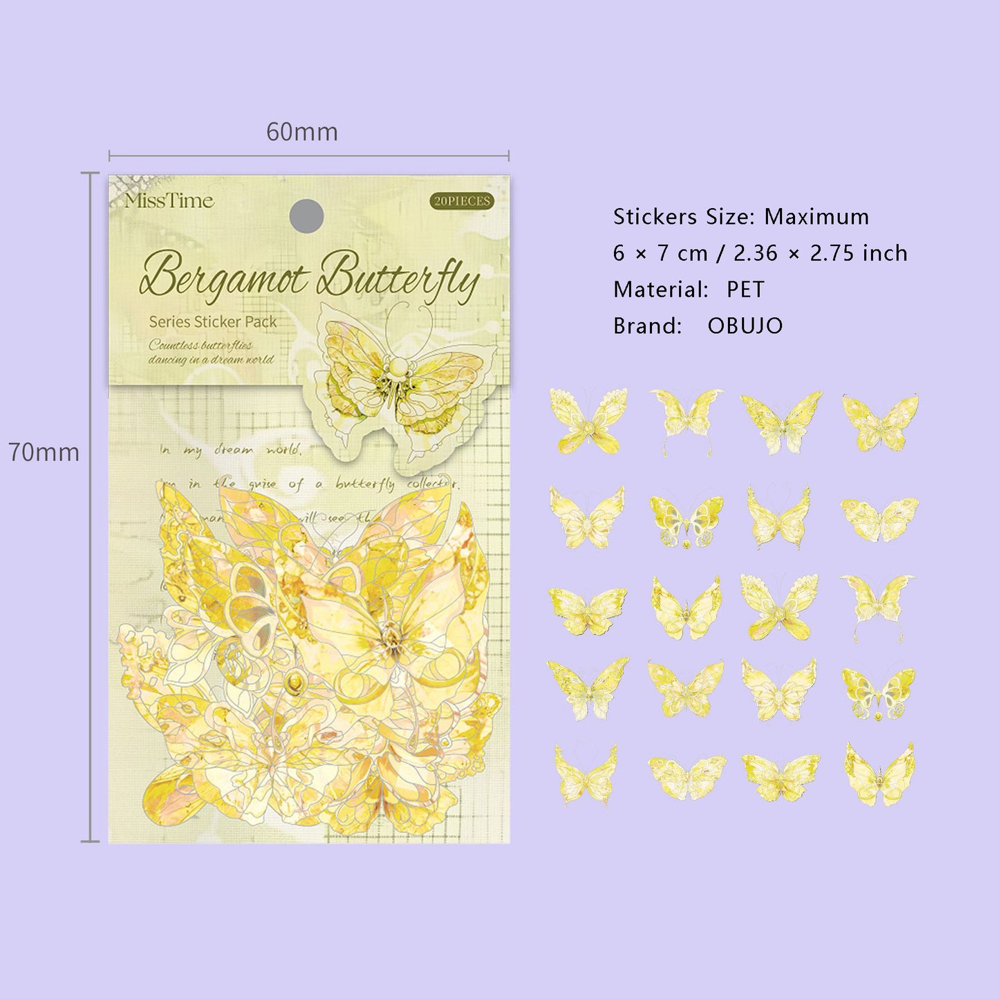 20 Pcs Shell Light Butterfly PET Stickers SYHD