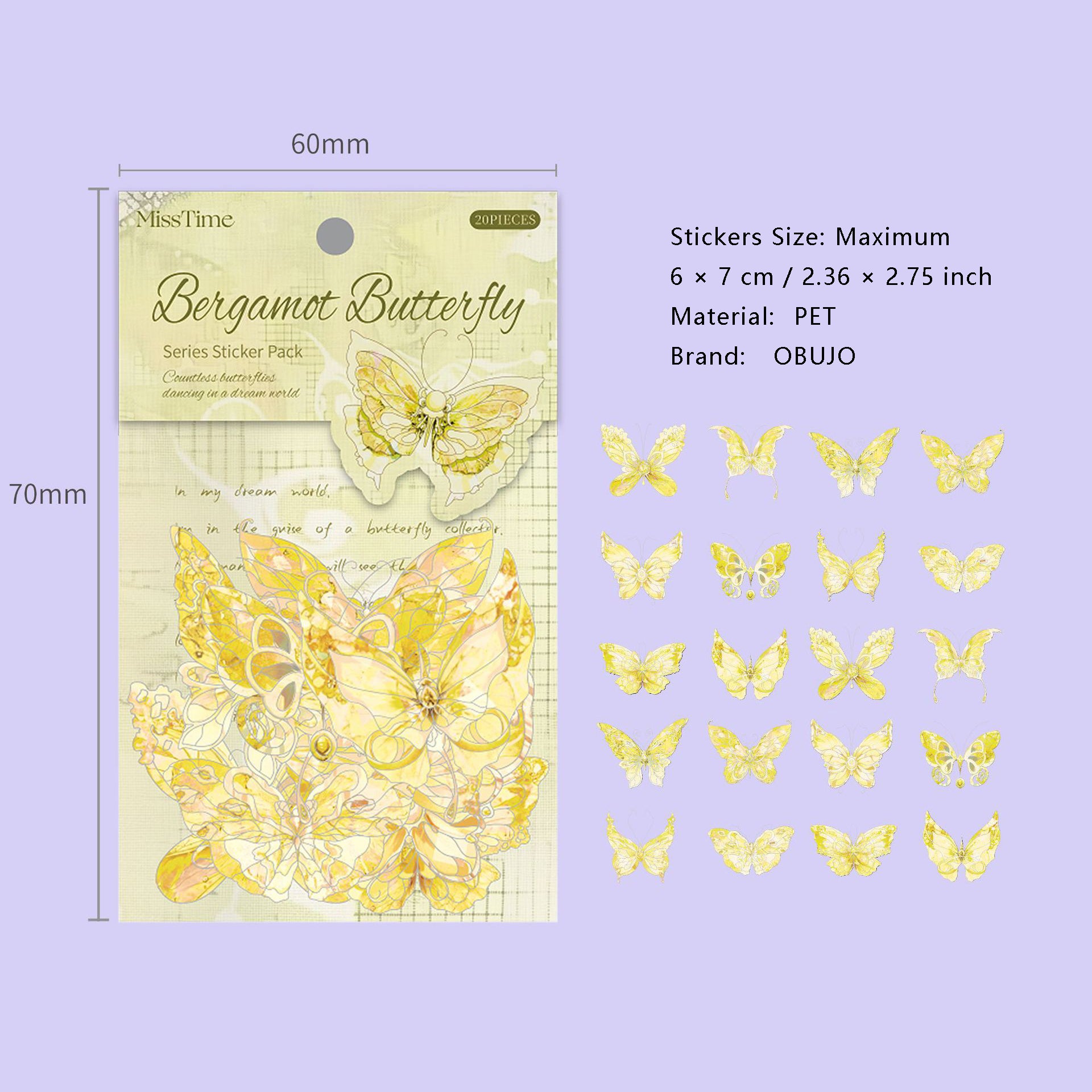 20 Pcs Shell Light Butterfly PET Stickers SYHD