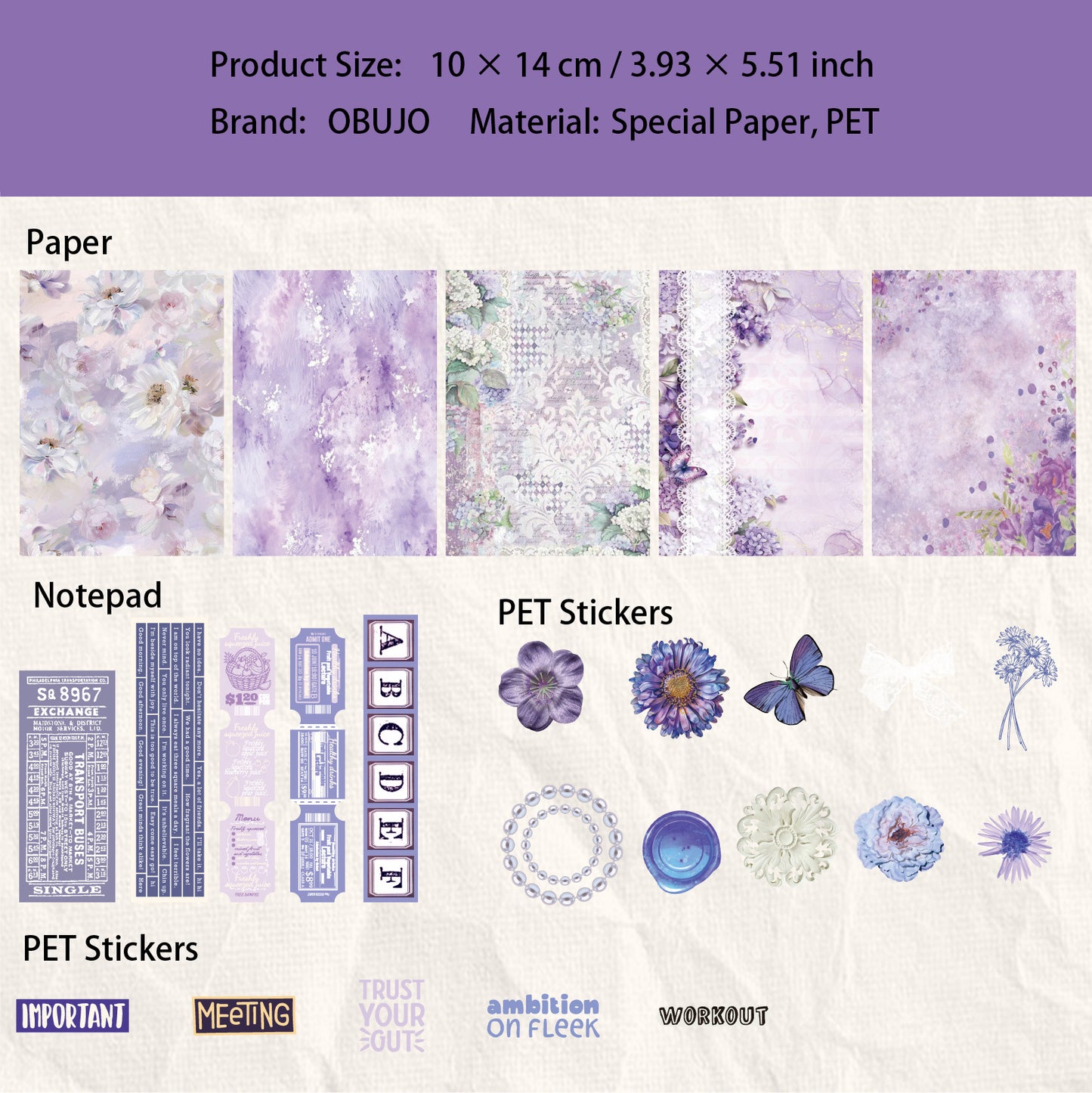 50 Pcs Vintage Floral Journal Paper and Stickers Kit DLHY