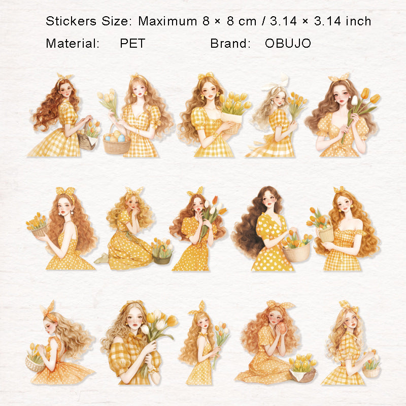 15 Pcs Flower Girl PET Stickers YCRTX