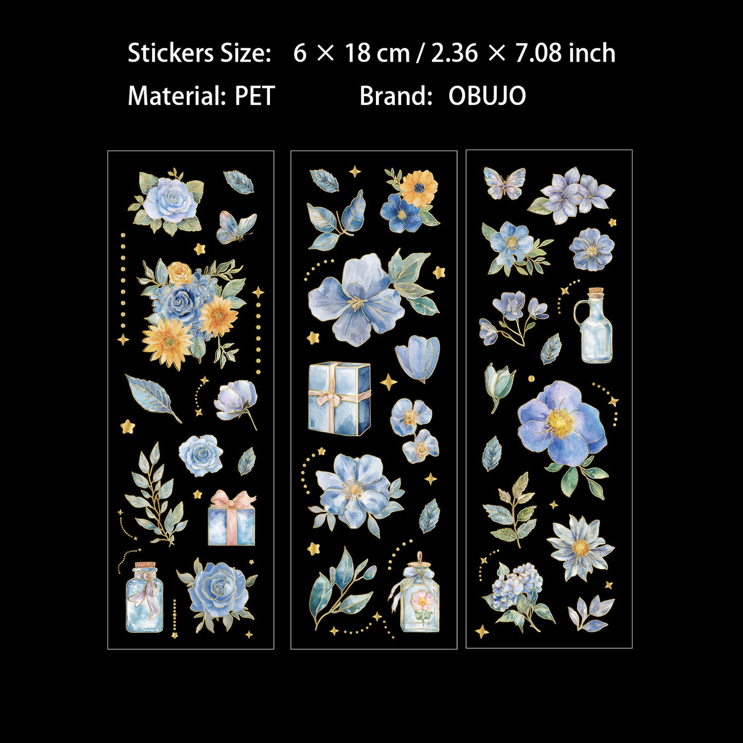 3 Sheets Gold Foil Vintage Flower Stickers WYJX