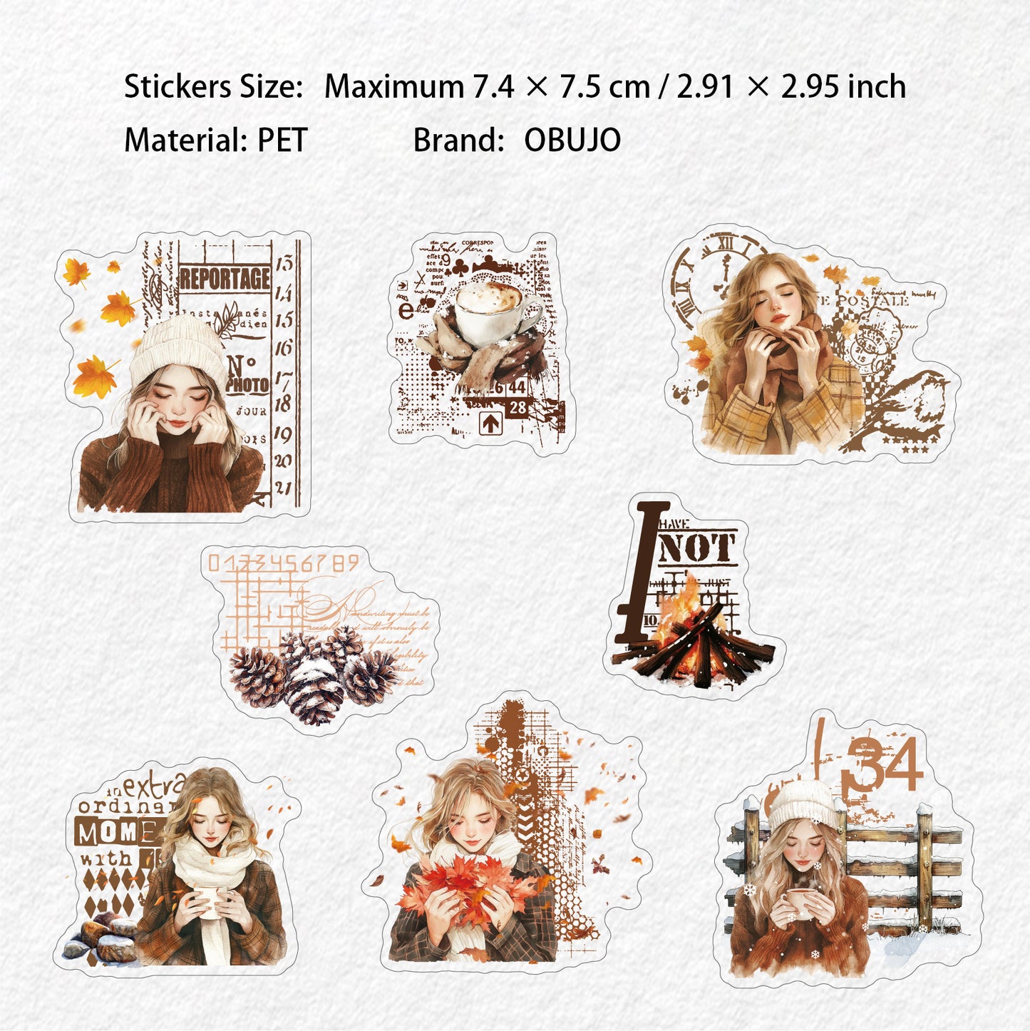 16 Pcs Winter Girl PET Stickers DNXL