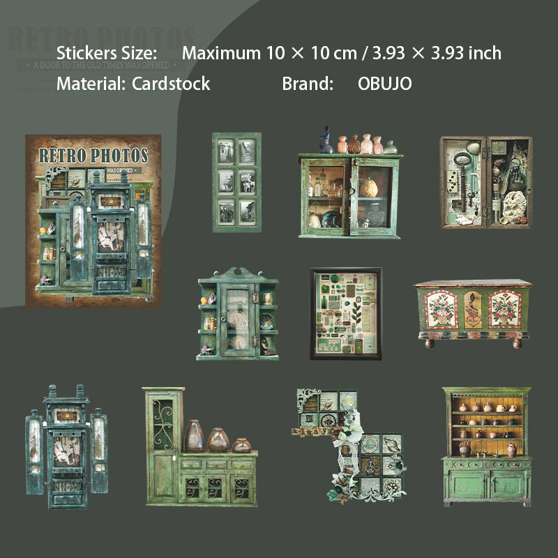 10 Pcs Vintage Shelf Journal Stickers FGJY