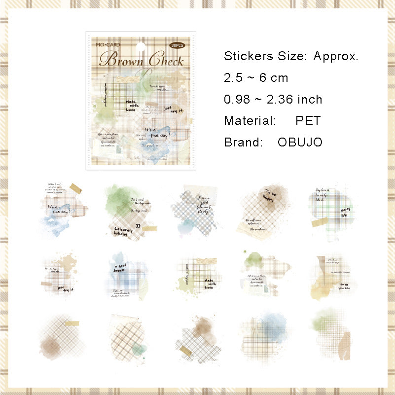 30 Pcs Watercolor Grid Journal Stickers CSGWP