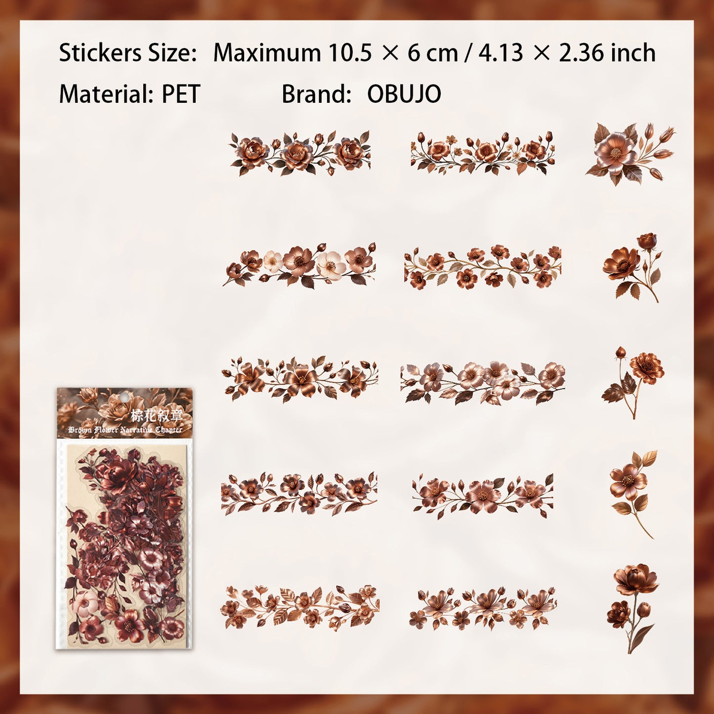 15 Pcs Vintage Rose PET Stickers FHYSZ