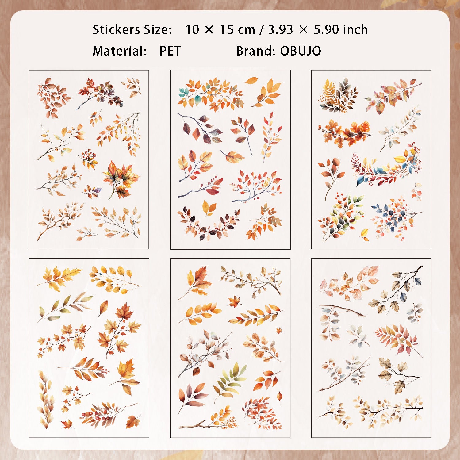 6 Sheets Leaf PET Stickers SYMJ