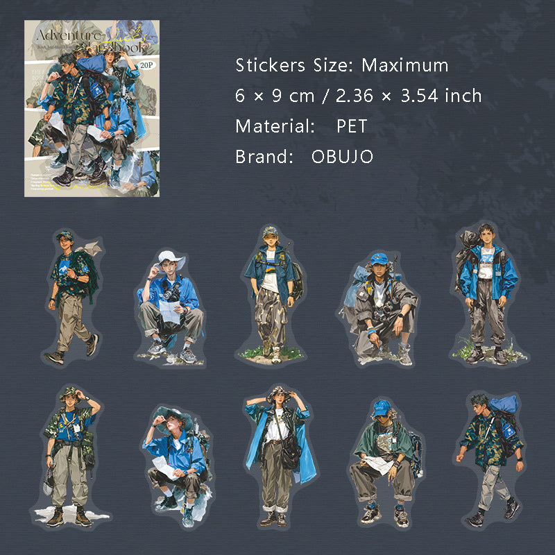 20 Pcs Adventure Boy PET Stickers TXSC