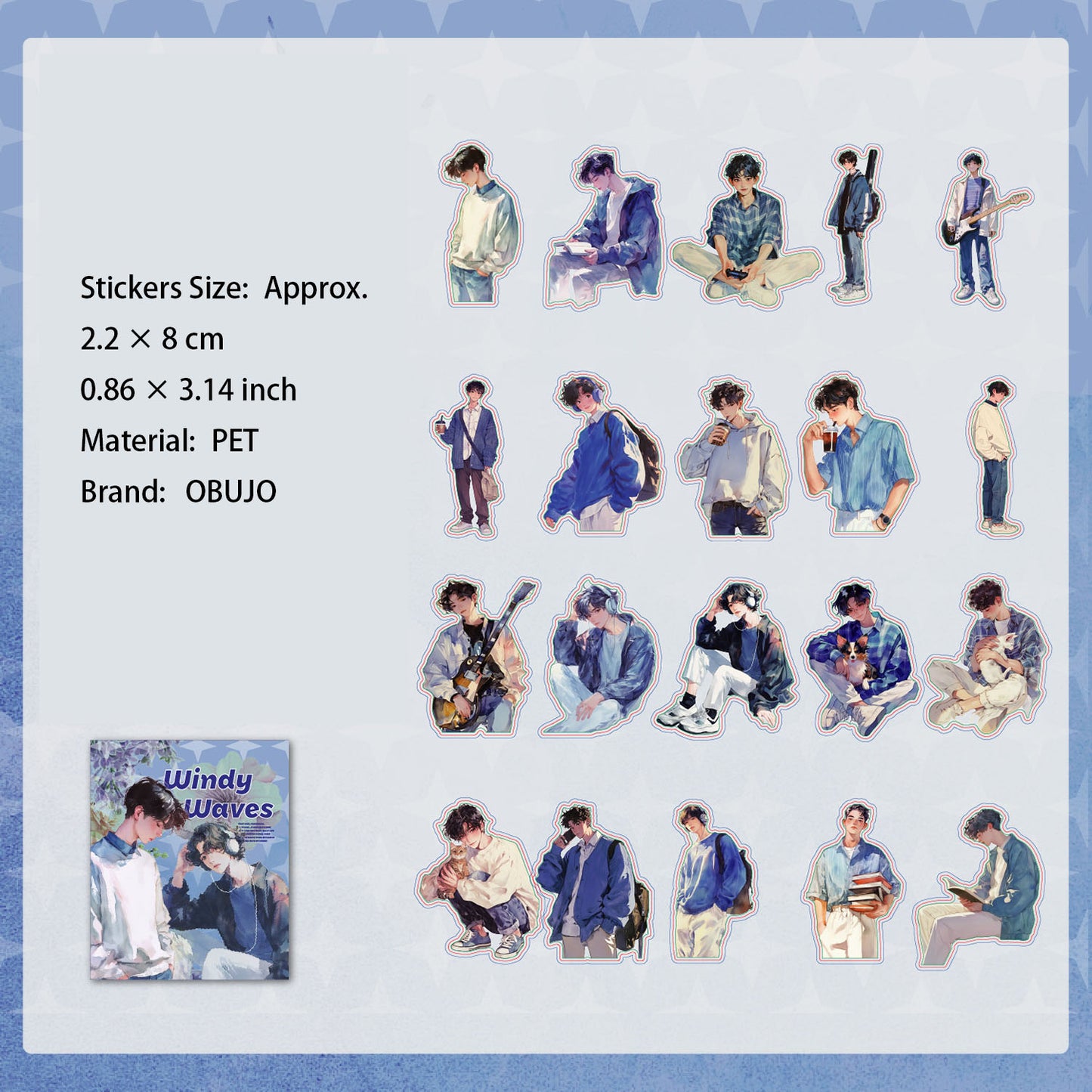 20 Pcs Fashion Girl Boy PET Stickers SXQX