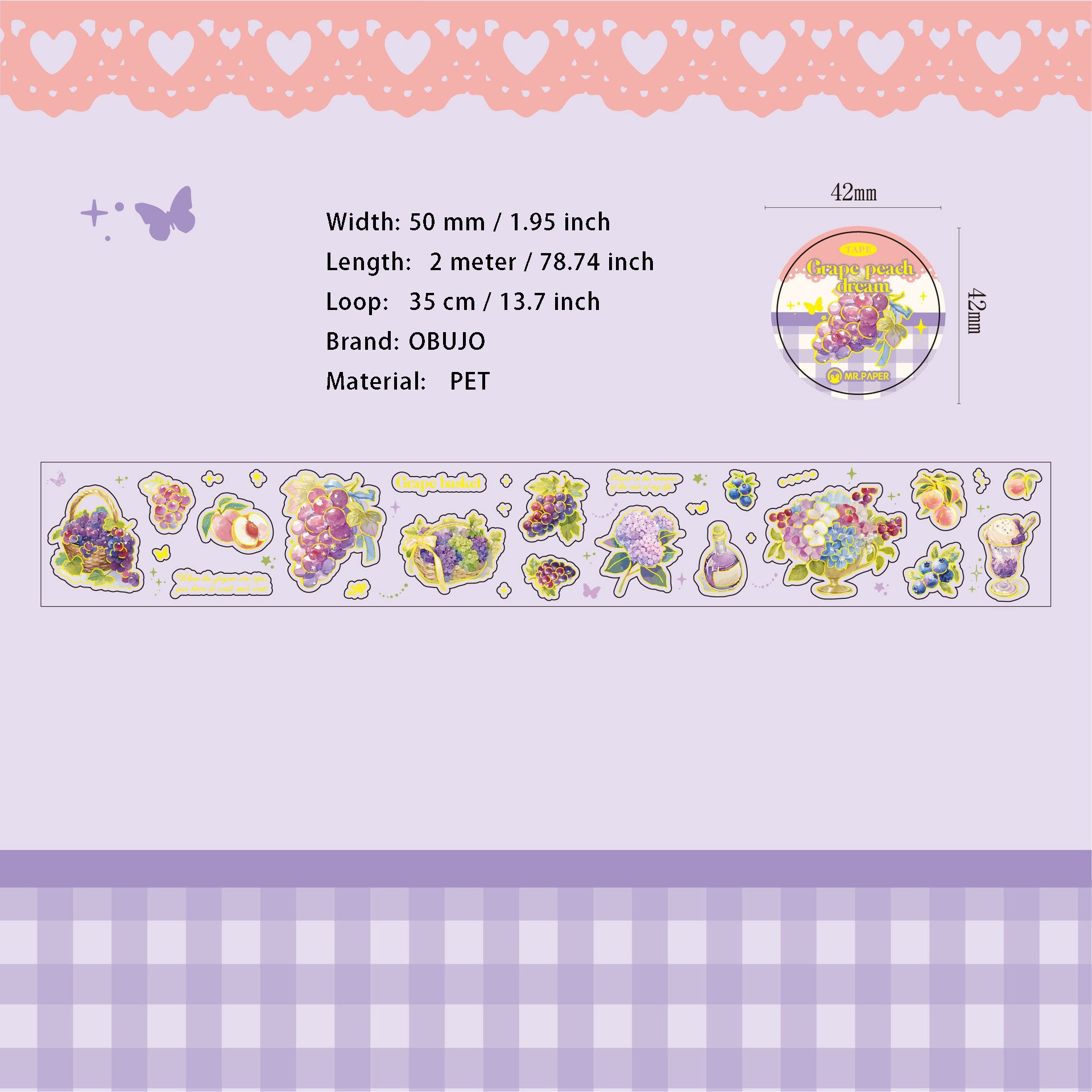1 Roll Fruit PET Stickers Tape LMGW