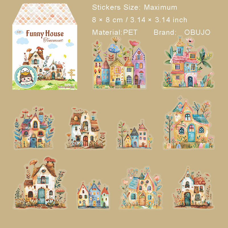 10 Pcs Fairy House PET Stickers QQXW